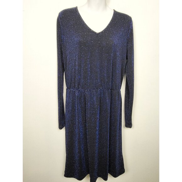 NEW Kaffe Black & Blue Sparkly Kaerlene Dress Size Medium - Picture 2 of 6